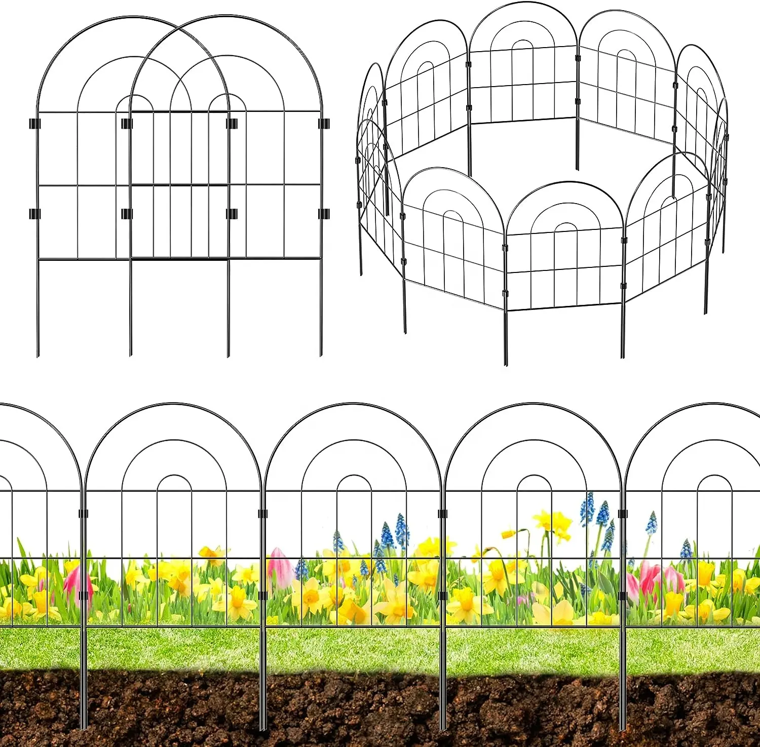 10ft (L) x 23.6in (H) cour extérieure pas de fouille clôture de jardin fil métallique frontière paysage Patio petit animal barrière clôture de jardin