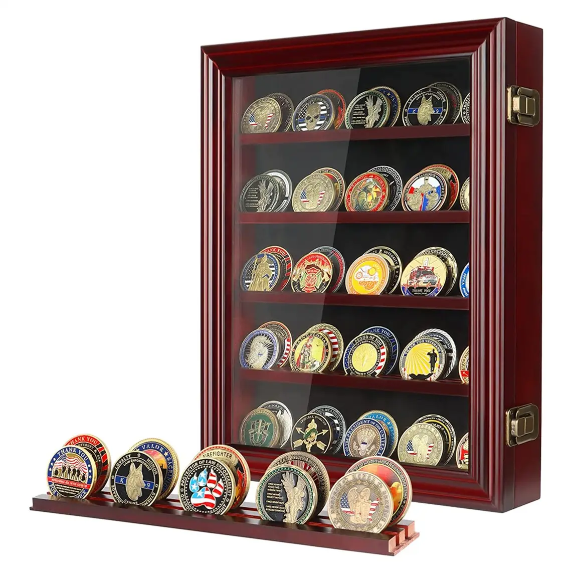 Montaggio a parete collezione sfida commemorativa militare portamonete espositori portamonete portaoggetti in legno shadow box con ripiani