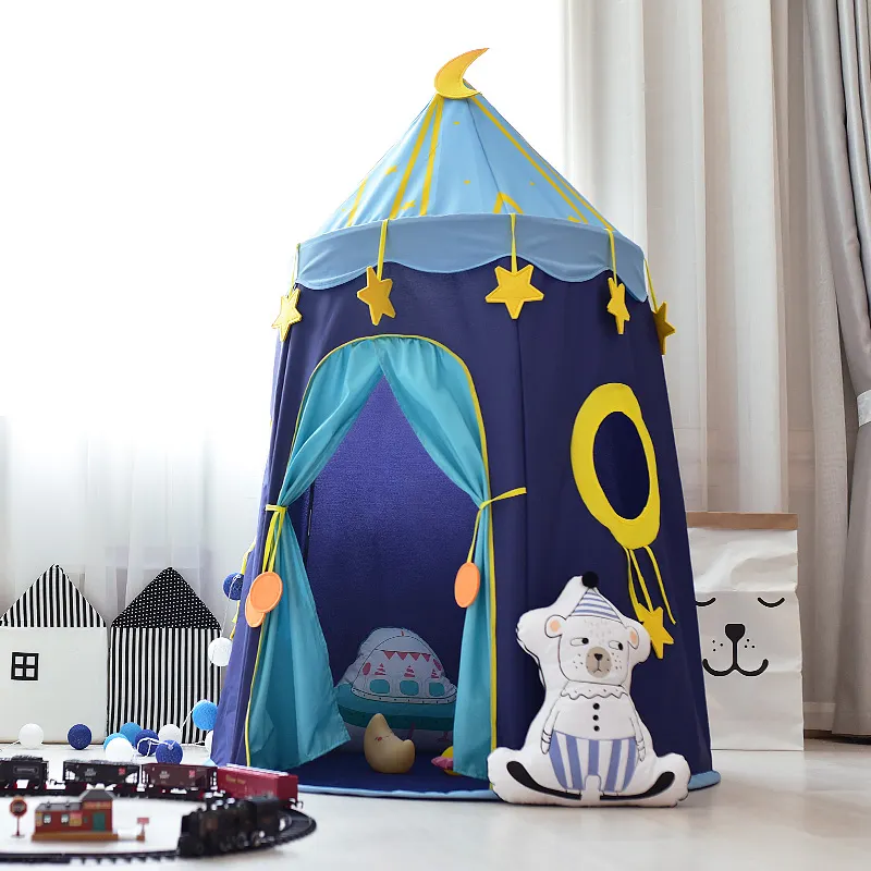 Tienda de campaña azul para interior de niños, carpas de juguete, decoración para la habitación de los niños, juguete para dormir con estera Base, venta al por mayor