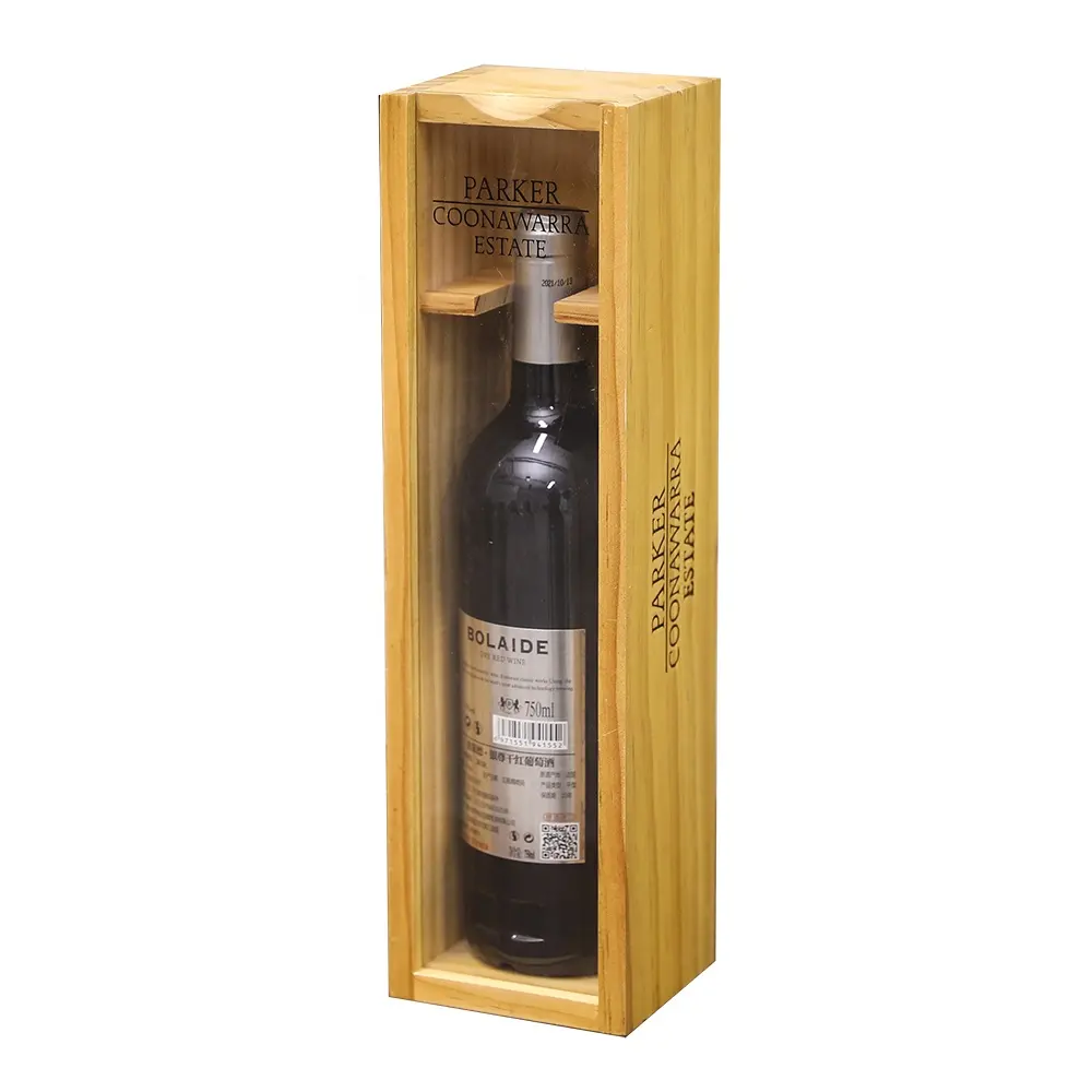 Caja de vino cuadrada de madera personalizada de fábrica, caja de vino de embalaje rectangular de madera, caja de botella de vino de regalo