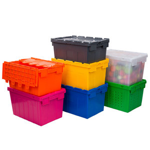 Transporte logístico Anidamiento Caja móvil de plástico Tapa adjunta Contenedores Caja Apilable Caja de almacenamiento de servicio pesado - Product Image 1