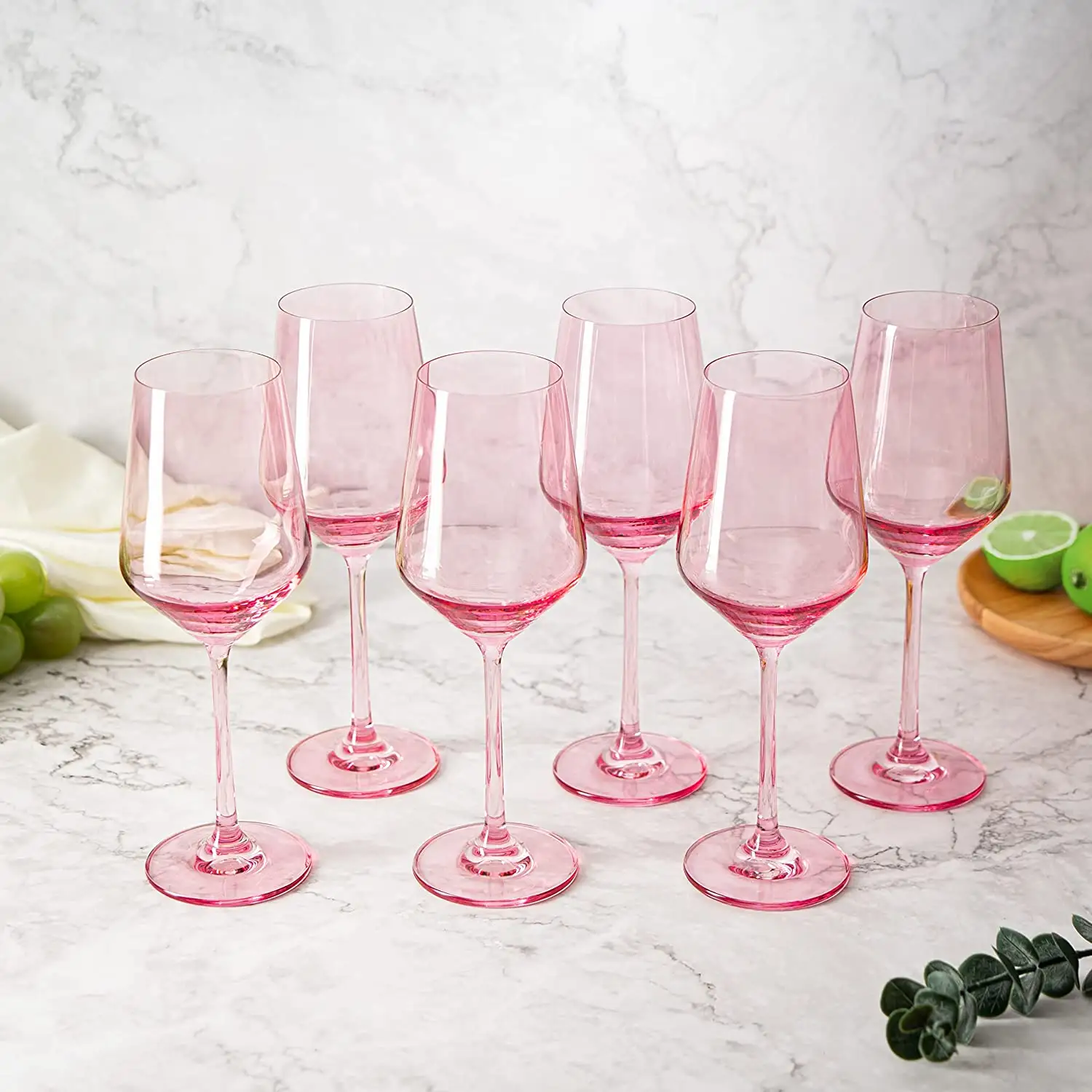 Top Seller 2023 Colored Wine Glass Set Italian Style Tall Stemmed Wine Glasses Set of 6 Viral Beautiful Glass Blush Pink