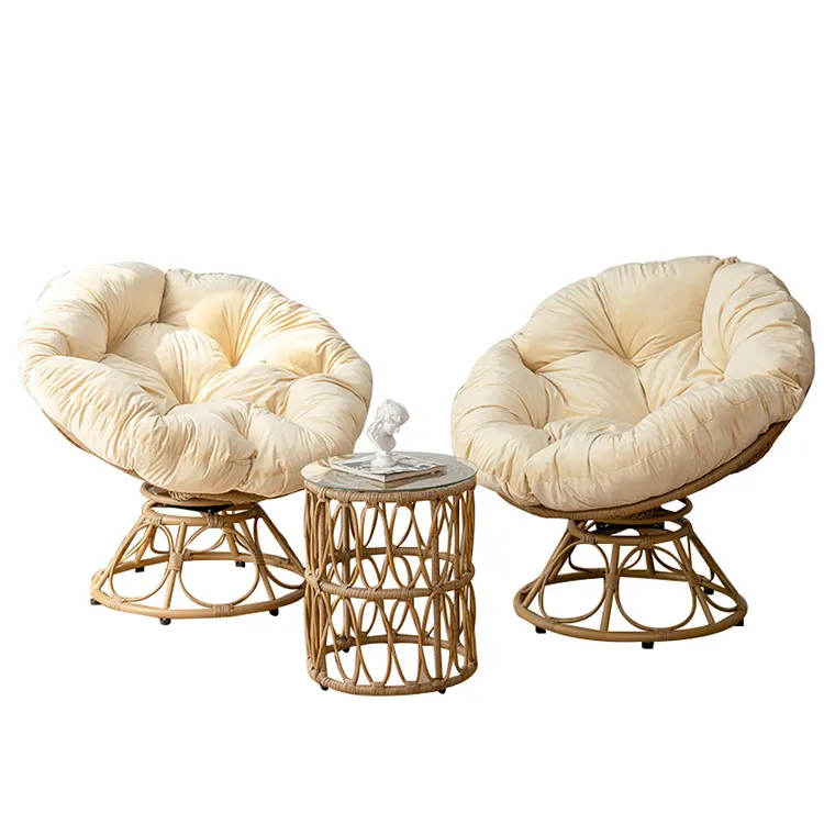 Sofá redondo de mimbre tejido, silla de jardín, conjunto de mesa y sillas para interiores