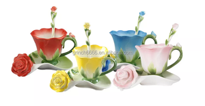 瓷器3D玫瑰花杯杯搪瓷陶瓷咖啡杯茶托勺茶杯