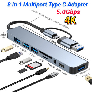 8 in <strong>1</strong> Ports <strong>USB</strong> a <strong>Type</strong> C Hub Concentrator Docking Station <strong>3</strong> <strong>0</strong> Multi Adapter SD TF Card Reader Audio Multi-hub Dock Splitter
