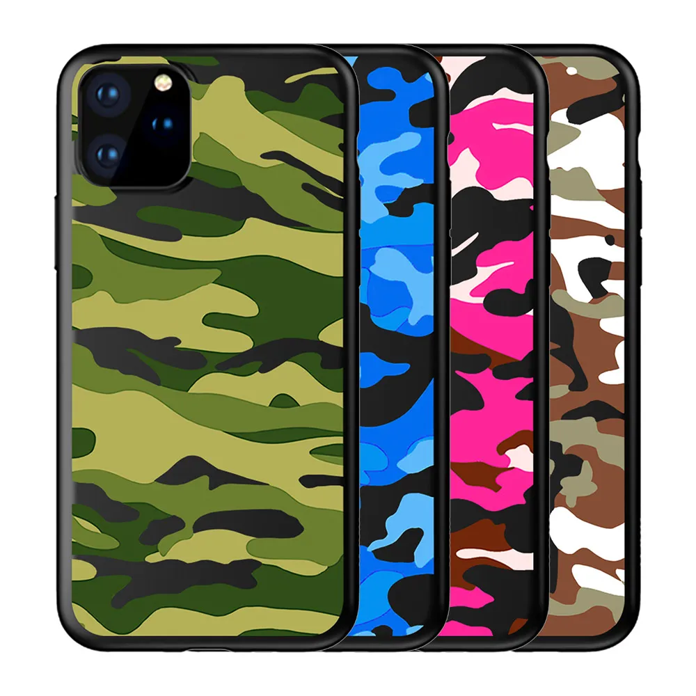 Caixa macia do telefone móvel da camuflagem TPU do verde do exército para o iPhone 11PRO MAX