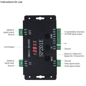 WS2811 WS2812B DMX к SPI контроллер светодиодной ленты декодер и WS2812 светодиодной панелью Matrix SP201E 5 каналов DMX 512 RGB WW Декодер контроллер - Product Image 2