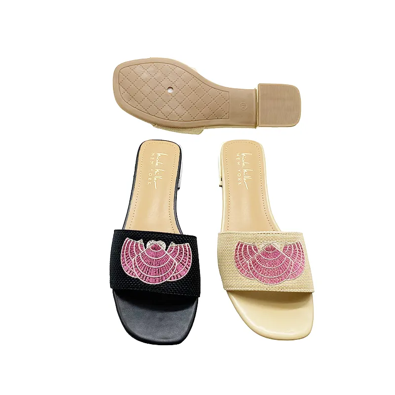 Sandalias de tacón bajo personalizadas con adornos para mujer, zapatos informales mate con bonito patrón, venta al por mayor