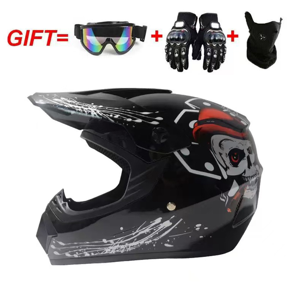 Bright black skull goggles mask gloves