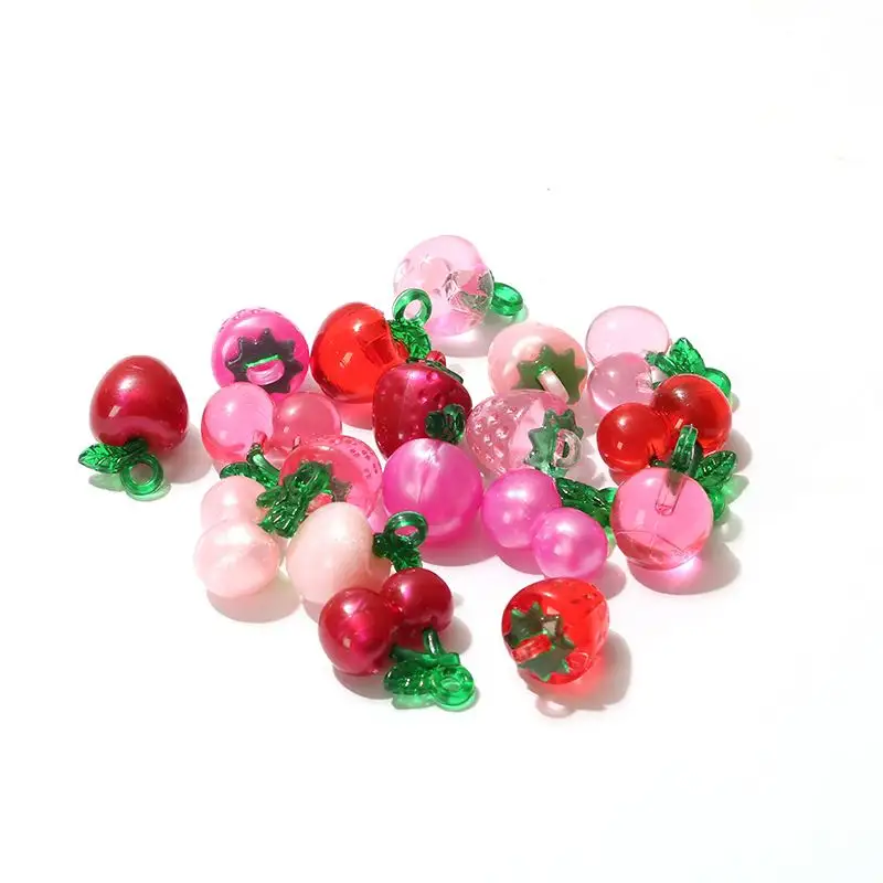 Desain Campuran 3D Buah Merah Muda Apple Cherry Liontin Jimat Stroberi untuk Pembuatan Perhiasan Diy Anting-Anting Liontin Gantungan Kunci