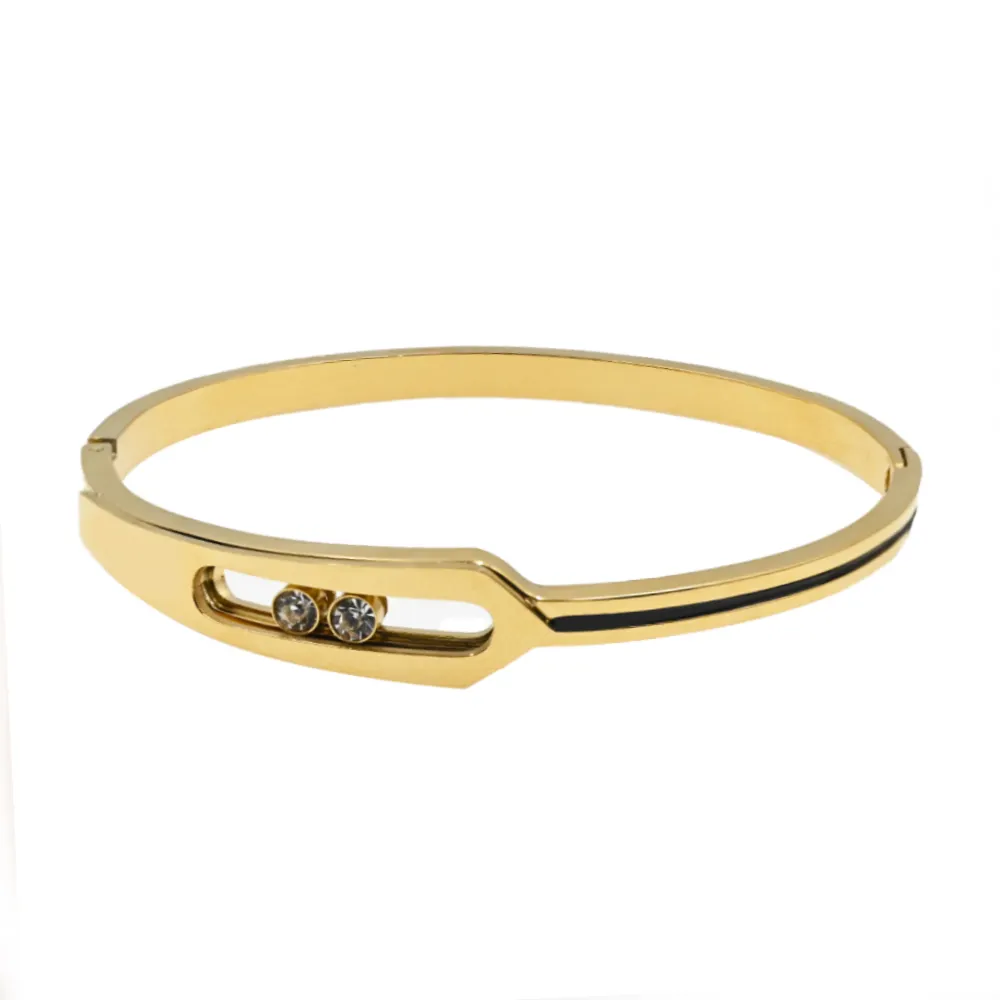 Commercio all'ingrosso Yiwu gioielli di moda in acciaio inossidabile placcato oro scorrevole CZ Cubic Zirconia bracciale con polsino a scatto braccialetti donna Bijoux