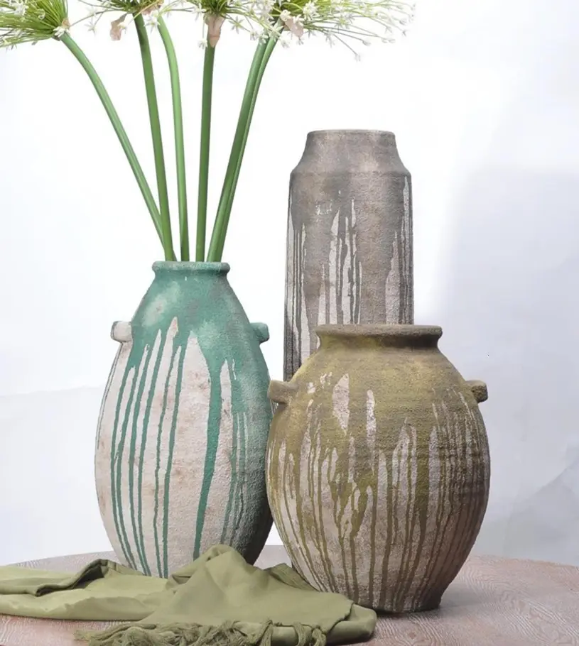 Vasos de flores estilo antigo para jardim, vasos de flores de porcelana com grande chão para floral