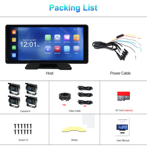 Tela Quad para reboque de ônibus e caminhão, sistema de monitoramento de câmera de backup sem fio <span class=keywords><strong>Digital</strong></span> HD AHD1080p DVR de 10,36 polegadas