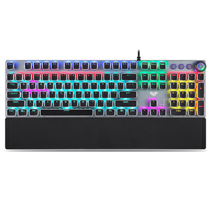 AULA F2088 Estilo de máquina de escribir Teclado mecánico para juegos Arco Iris LED retroiluminado Muñeca extraíble Teclado de computadora con cable USB - Product Image 1