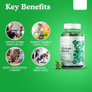 Ginko Biloba Gummies Healthcare Supplement zur Steigerung des Gedächtnisses Erhöhen Sie das Energien iveau und unterstützen Sie die Gehirn funktion - Product Image 3