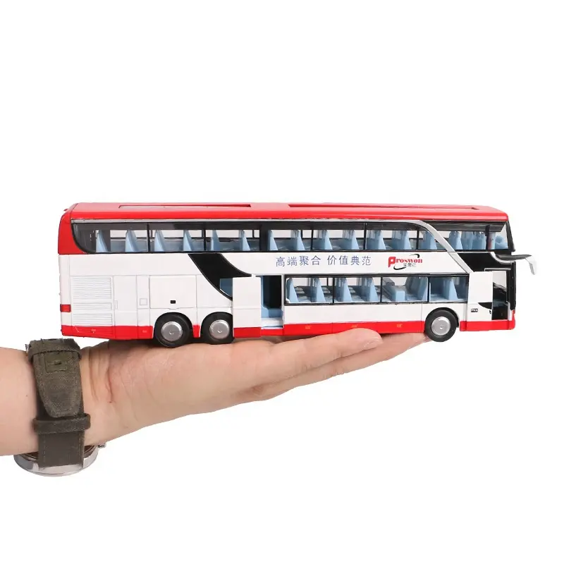 Pull-Back Bus Modelverlichting Speelgoed Verkoop Hoge Kwaliteit Legering & Geluid Dubbele Sightseeing Bus, Flash Metal Unisex Evo 8 Diecast 1:32 1.5V