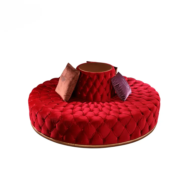 MIUR नई मॉडल उत्पाद होटल परिपत्र आधुनिक लॉबी लाल गुच्छेदार दौर सोफे डिजाइन लाल मखमल अनुभागीय बटन-गुच्छेदार सोफे