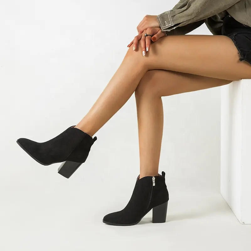 Botas de camurça para mulheres, botas quentes de camurça de alta qualidade com plataforma, zíper, bota sem cadarço