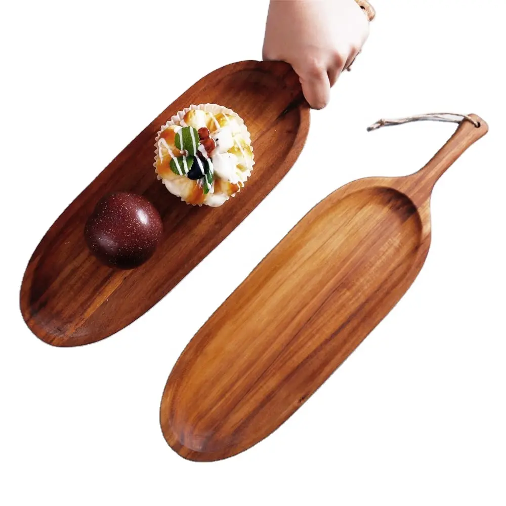 2つのアカシア材サービングトレイのセット食品を提供するための楕円形の長い木製トレイプレート