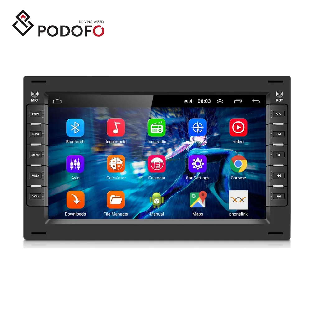 Podofo 2 Din Rádio Do Carro Android Autoradio Player De Vídeo GPS Wifi BT RDS OBD Para VW/Volkswagen/Passat/BORA/JETTA