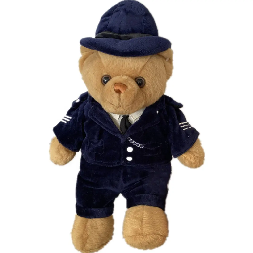 Amostra grátis de tecidos ecológicos Personalizado recheado Uniforme ursinho polícia mascote brinquedos de pelúcia polícia ursinho