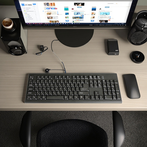 Teclado coreano negro de membrana con cable, escritura cómoda, teclado USB ergonómico de tamaño completo para computadora portátil, computadora de escritorio y PC de oficina