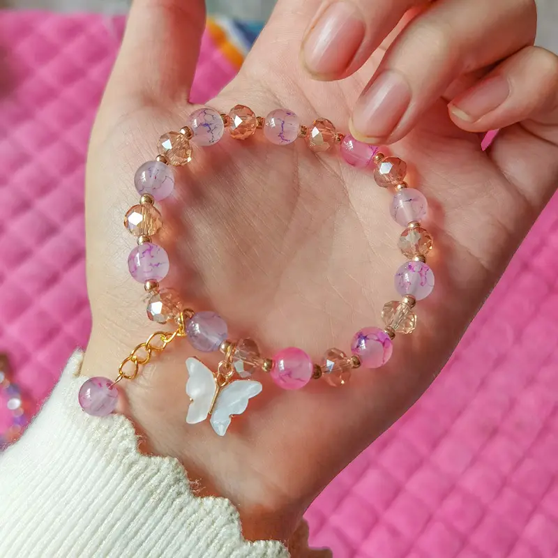 Braccialetto a farfalla estivo 2023 braccialetto di perline di cristallo di giada di moda minimalista per gioielli con ciondoli da ragazza