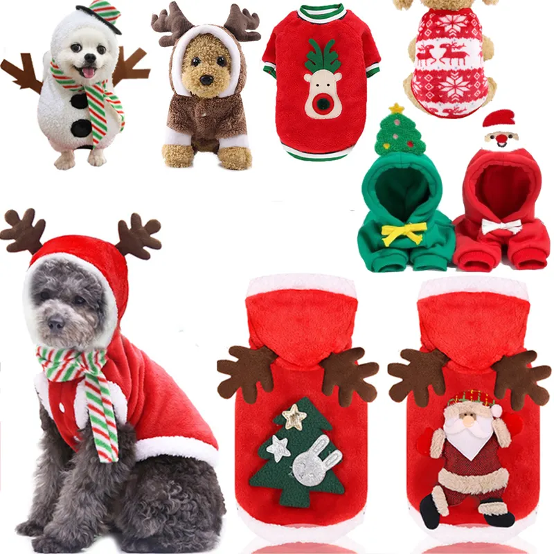 2024 pakaian Tahun Baru untuk kostum anjing hewan peliharaan Natal pakaian anjing musim dingin jaket Hoodie pakaian hewan/gaun rompi kasual hewan peliharaan