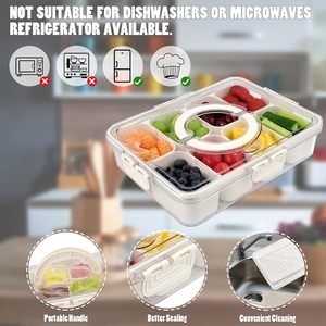 Taşınabilir 8 bölme temizle aperatif kapları Snackle kutusu Charcuterie konteyner bölünmüş hizmet tepsi kapaklı ve kolu - Product Image 3