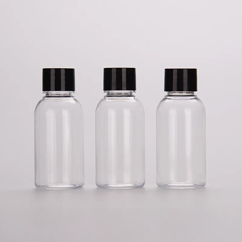 Cuidado DE LA PIEL 1oz 2oz 30ml 60ml 100mL Pequeñas botellas de plástico de viaje de líquido transparente Embalaje cosmético Aceite corporal Botellas de plástico para geles