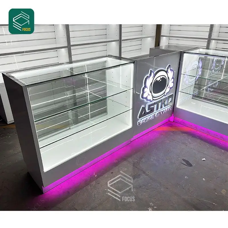 Shop Design Commercial Showcase Large Glass Cabinets Dispensary Cigarette Counter Modern Smoke Shop