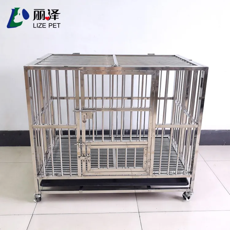 Cage pour chien en acier inoxydable pliable durable en gros pour chiens de petite et moyenne taille Cage pour chien en acier inoxydable solide