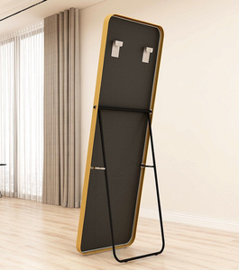 Espejo de pie de cuerpo completo para tocador, diseño moderno para el hogar, gran esquina redonda Rectangular, marco dorado - Product Image 5