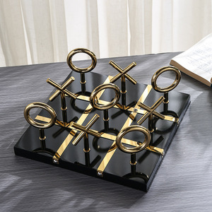 Dekoratif satranç seti paslanmaz çelik XO oyunları yüksek kalite satranç mermer taban oyunu oyuncaklar Metal Tic Tac Toe Chessboard dekor - Product Image 2