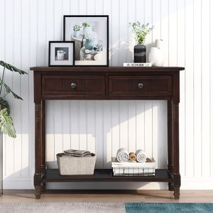 DB TREXM lüks konsol masa Espresso giriş veya Villa için iki aynalı çekmeceli ve alt raflı geleneksel tasarım - Product Image 4