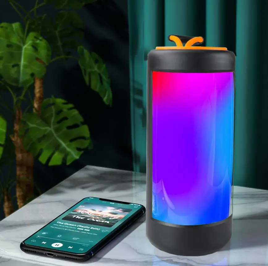 Speaker nirkabel portabel berubah warna, pengeras suara LED motif gigi biru dengan lampu