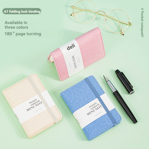 Deli 22235 pembe kompakt mini dizüstü taşınabilir A7 dizüstü öğrenciler için sert kapak cep not defteri 96 yaprak karton başına 128 adet Set - Product Image 4