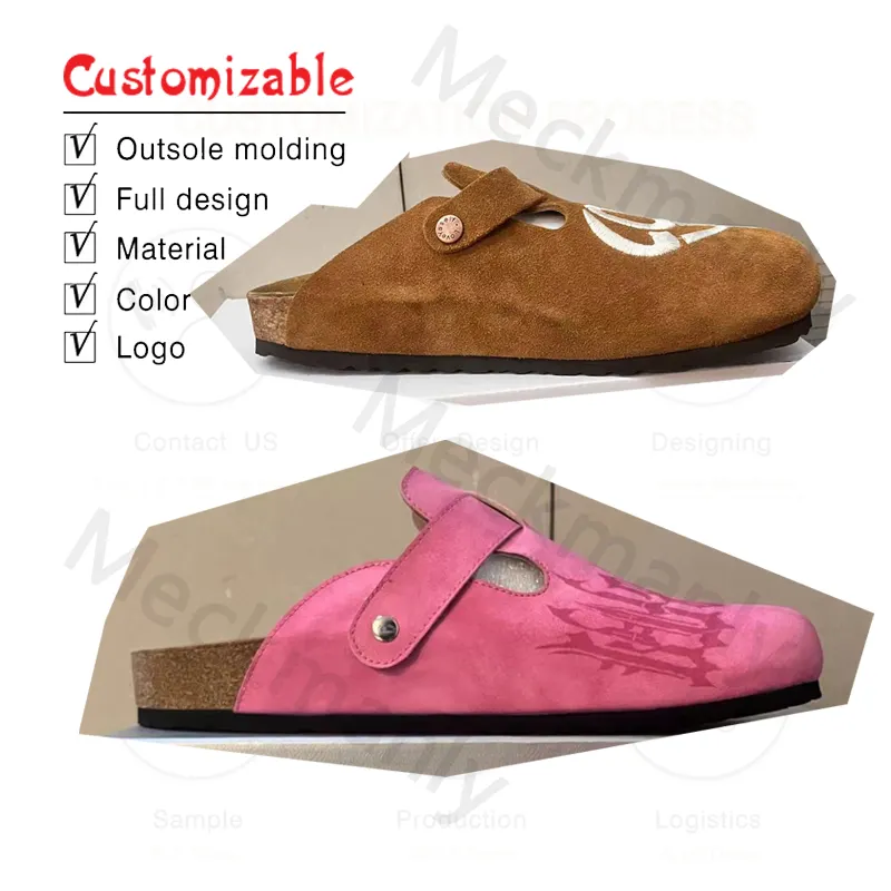 Sandália de cortiça de couro PU de madeira tanga personalizada moda verão sapatos baixos atacado fivelas tamancos mules