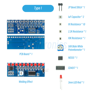 Akan LED ışık kiti NE555 + CD4017 akıllı elektronik kitleri işık su akan LED modülü DIY kiti elektronik ilkeleri öğrenmek - Product Image 2