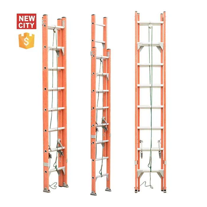 Fábrica fornecimento direto fibra de vidro dobradiça estendida escada alumínio personalizado 12 passos telescópica escada extensível escada