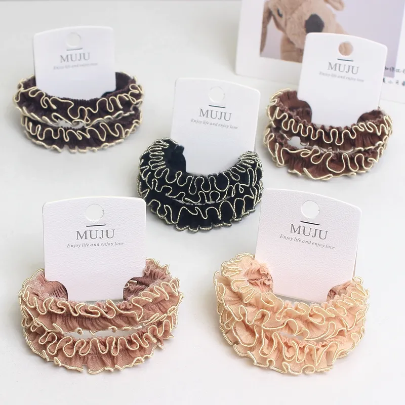 Acessórios de cabelo coreanos graxa de cabelo com babado vento suave moda 2 cartões scrunchies com rabo de cavalo corda de cabelo