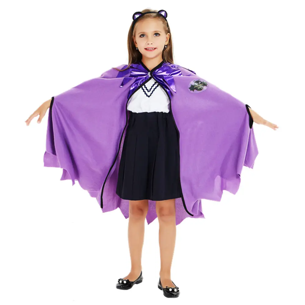 Çocuklar için cadılar bayramı kostüm sahne mor pelerin kostümleri yarasa kız sevimli pelerin Cosplay parti elbise
