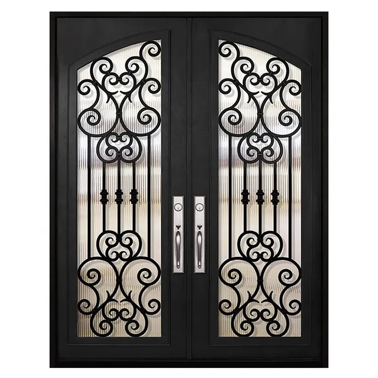 Made in china wholesale prices custom house villa exterior security decorative metal wrought iron front entry doors