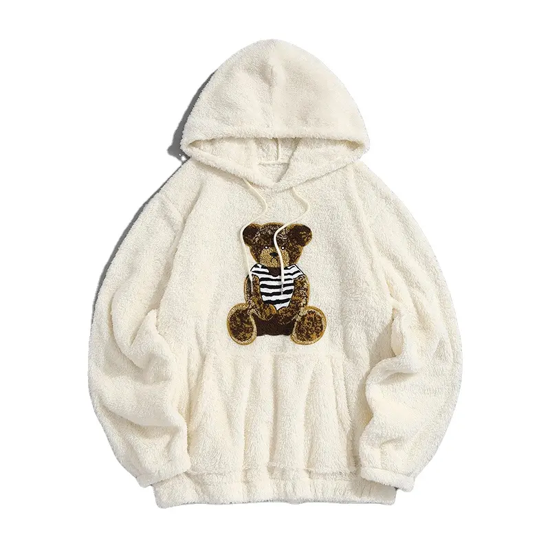 Sudadera con capucha para hombre, con Logo bordado y apliques de toalla personalizados, jersey de invierno cálido con parches de oso
