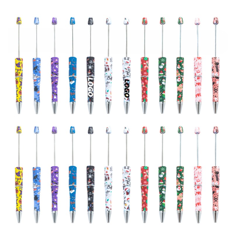 Personalized Christmas Beadable Pens - Bulk Black Ink Ballpoint DIY Pen for Teachers, Students, Office Supplies