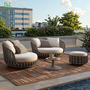 فناء وكرسي حديث فاخر دائري ، حبل منسوج لحديقة مريحة من الألومنيوم ، أريكة - Product Image 5