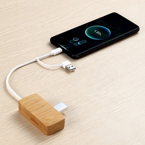环保竹USB集线器2 USB 2型C端口高速多端口集线器坞站，带麦草电缆 - Product Image 3