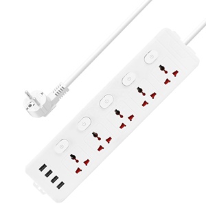 Multifunction White Universal Extension <strong>Socket</strong> 5 Way 4 USB <strong>With</strong> Independent <strong>Switch</strong> Power <strong>Sockets</strong> - Product Image 1