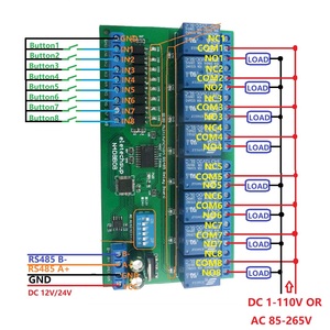 Módulo de relé Modbus RTU, Caja de carril UART RS485, tablero de interruptor de Control, CC de 12V, 24V, 8 entradas y 8 salidas DIN35 C45