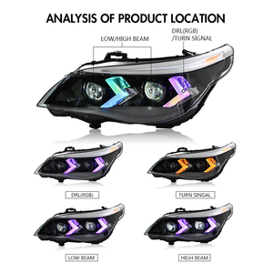 ชุดไฟหน้า LED รถยนต์ดัดแปลง E60 BMW 5 Series 2008-2010โปรเจคเตอร์คู่ LED RGB DRL - Product Image 3